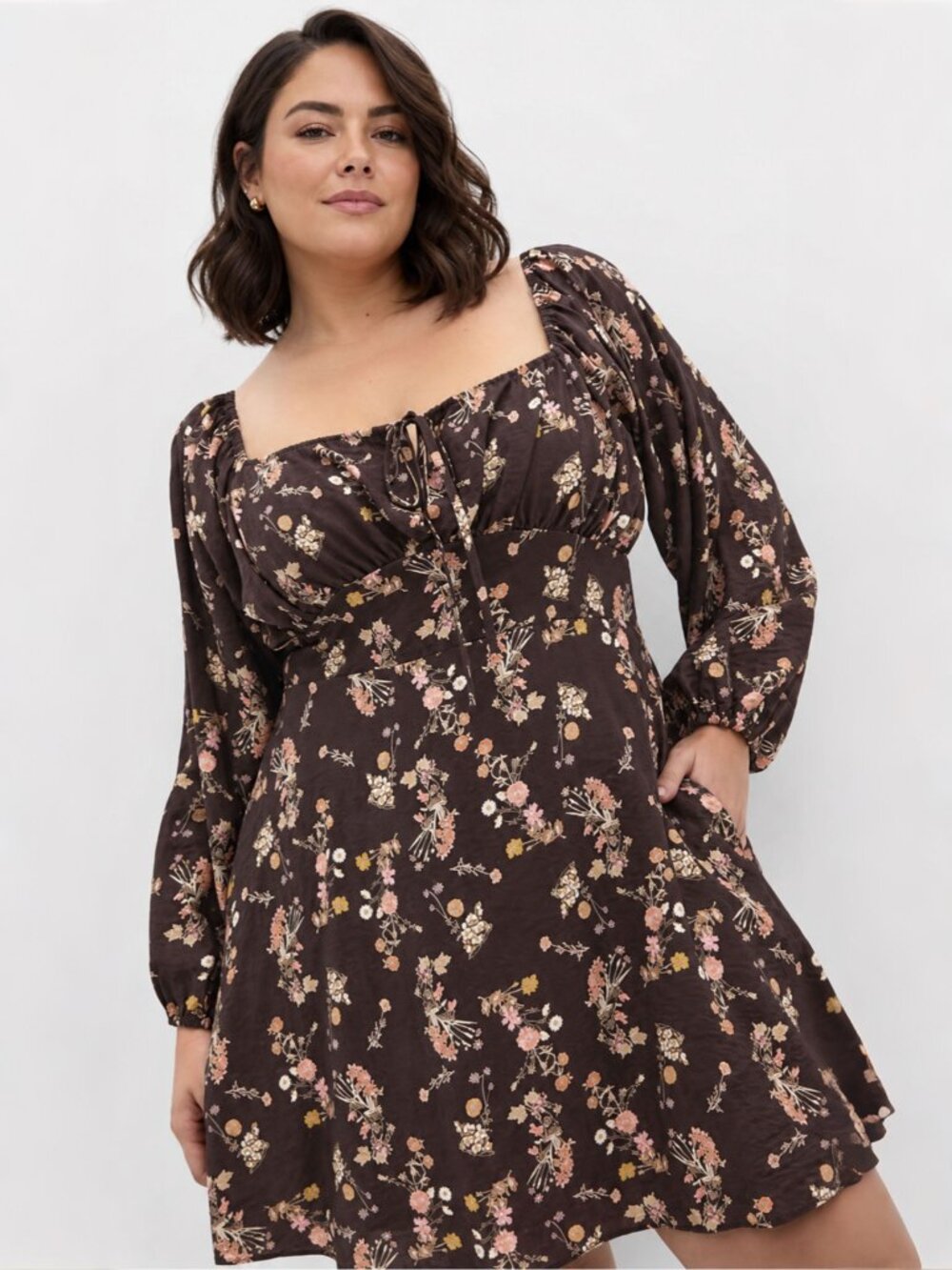 City Chic Abbie Long-Sleeve Print Mini Dress Size 12